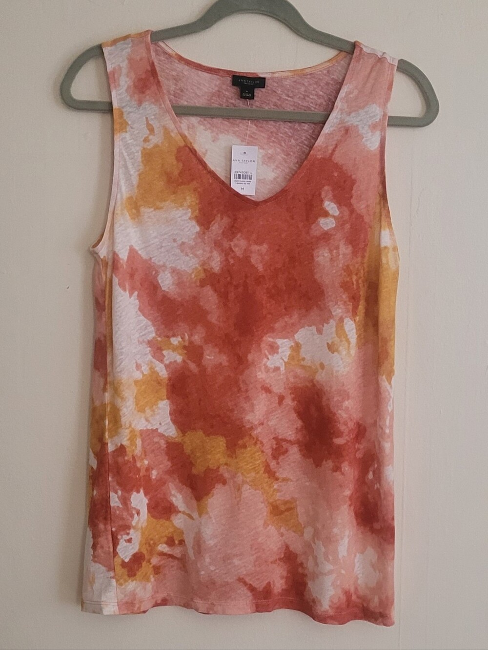 Linen Blend Ann Taylor Factory Spiced Cider Tie Dye Sleeveless Shirt M